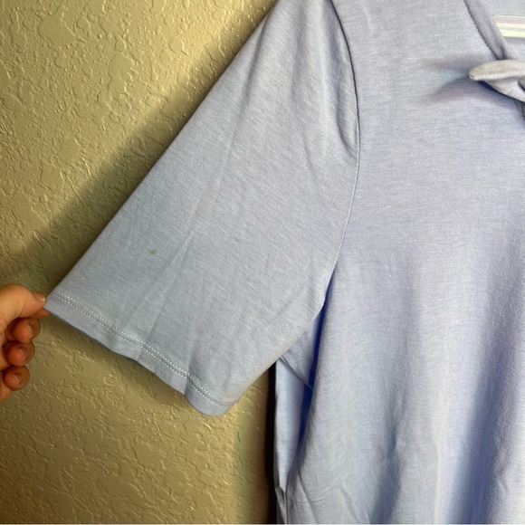 Blue Talbots Short Sleeve Blouse W/ Neckline Bow - Picture 5 of 8